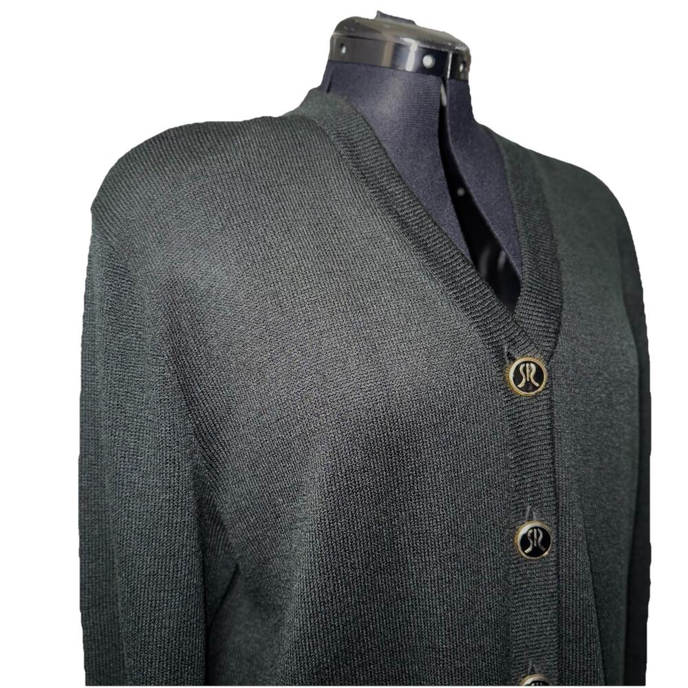 VTG San Remo By Laura Knits XL Tall Sweater Black Cardigan Gold Deco Buttons - Picture 4 of 11